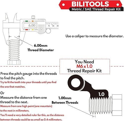 Miniatura 6 de BILITOOLS Kit de reparación de roscas M10x1.0, HSS Drill Helicoil Kit de reparación métrica