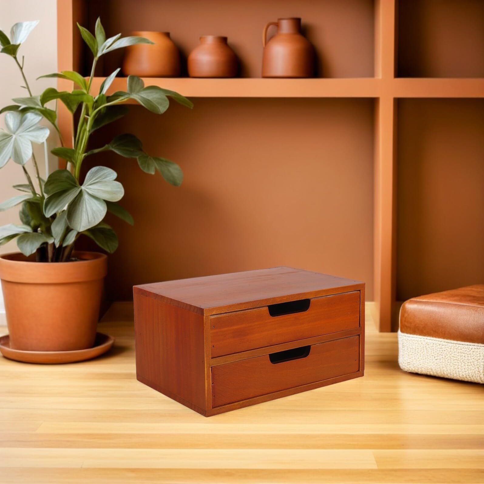 NUOBESTY Mobiletto Portaoggetti in Legno con Doppio Cassetto Cassettiera Compatta da Scrivania per Piccoli Spazi Organizer Multifunzionale per Archiviazione Ordini e Cancelleria