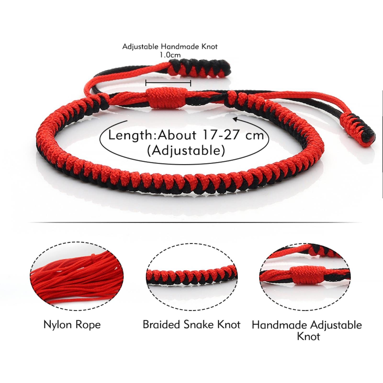 Handgemaakte Tibetaans Boeddhistische Lucky Touw Armbanden Armbanden Zwart Rode Draad Verstelbare Knopen Armband voor Vrouwen Mannen Pols Sieraden-Set