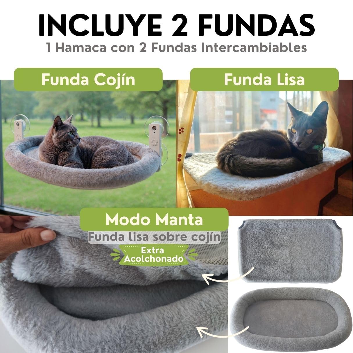 Hamac avec fenêtre pour chat avec coussin et housse pour chat + montage mural | Lit fenêtre pour chats jusqu'à 18 kg réversible été hiver | Lit chat gris