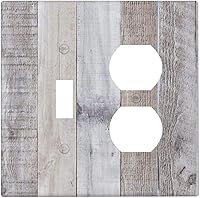 Vista 223 de Placa de pared dúplex de receptáculo de dispositivo de 1 gang de madera envejecida blanca gris con veta de tablón, cubierta de enchufe eléctrico