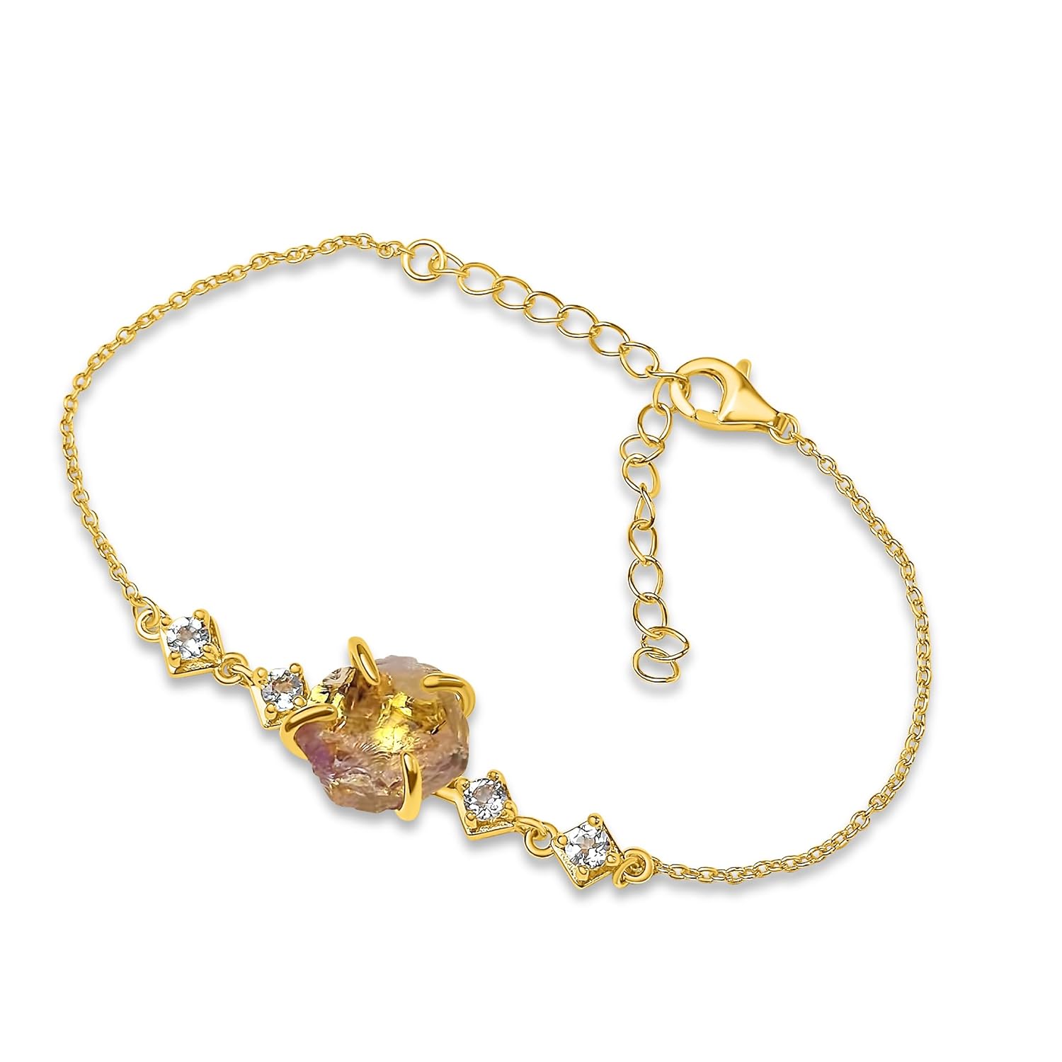 Raw Crystal Chain Bracelet Birthstone Gift for Her on Valentine Birthday Christmas Anniversary Mothers day Uniquelan Jewelry (ametrine, yellow-gold)