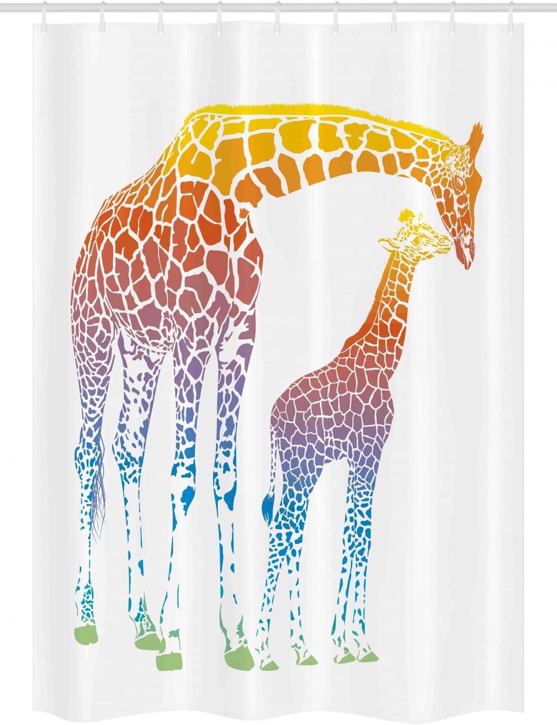 Ambesonne Giraffe Stall Shower Curtain, Mom Giraffe in Rainbow Colors Abstract Art Surrealist Image of Animal, Fabric Bathroom Decor Set with Hooks, 54" W x 78" L, White Multicolor
