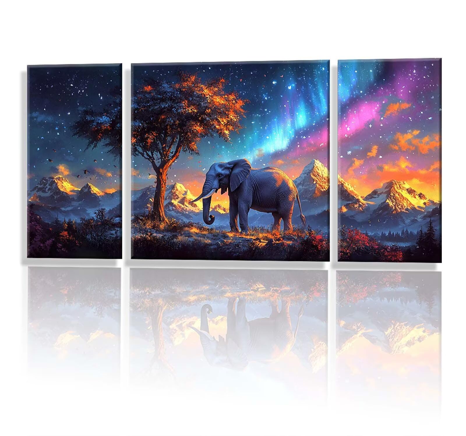 3 Pezzi Dipingere con i Numeri adulti, Paint by Numbers Albero Elefante, Kit Lavoretti Creativi, Kit di Pittura Acrilica Fai-da-Te, con Pennello, Decorazioni Casa 70x140cm (Senza Cornice) y1s-954