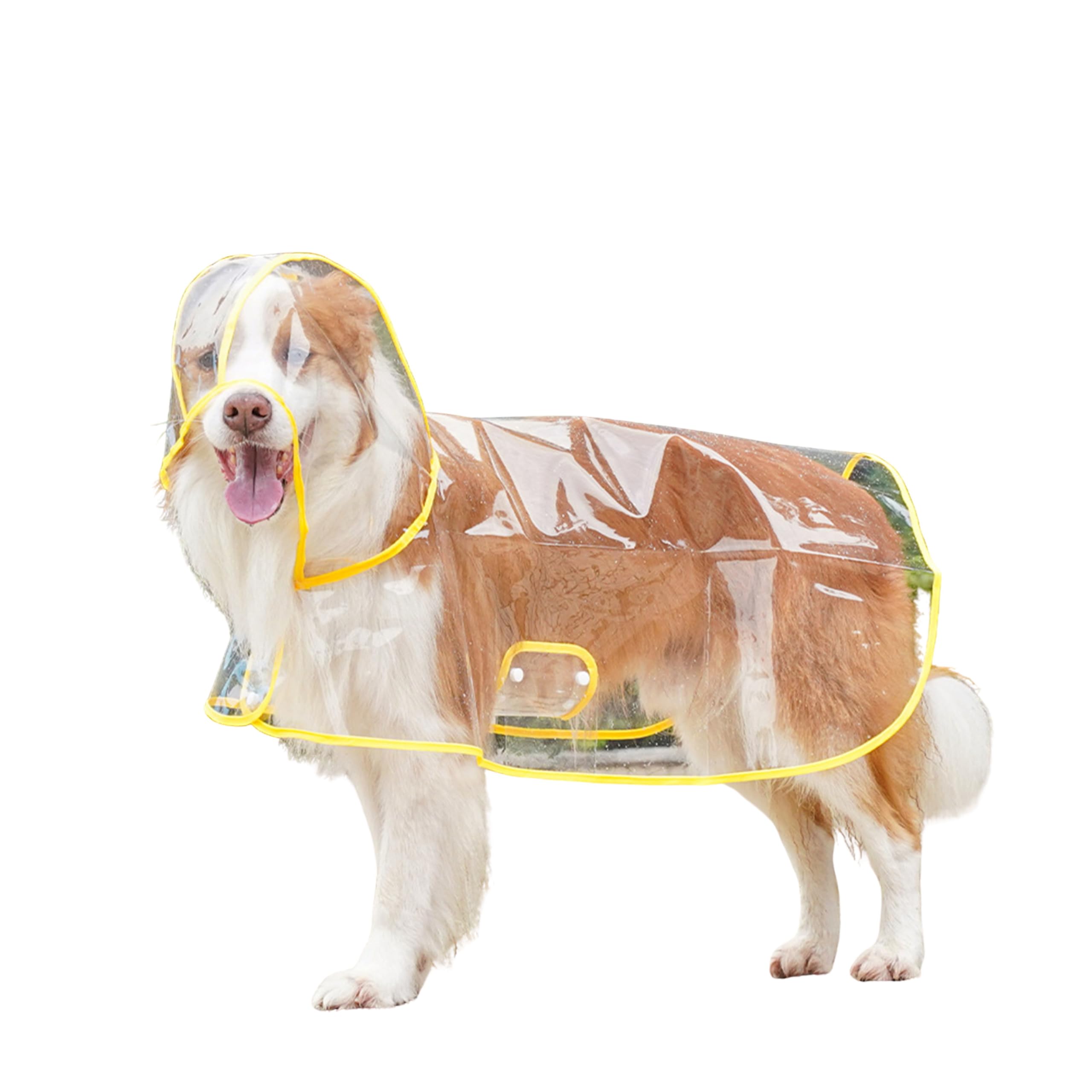 Fully Transparent Dog Cloak Raincoat,Ultra Light Hooded Dog Poncho Jacket,Pet Waterproof Cape Rainwear for Samll Medium Large Dogs_3XL(Yellow)