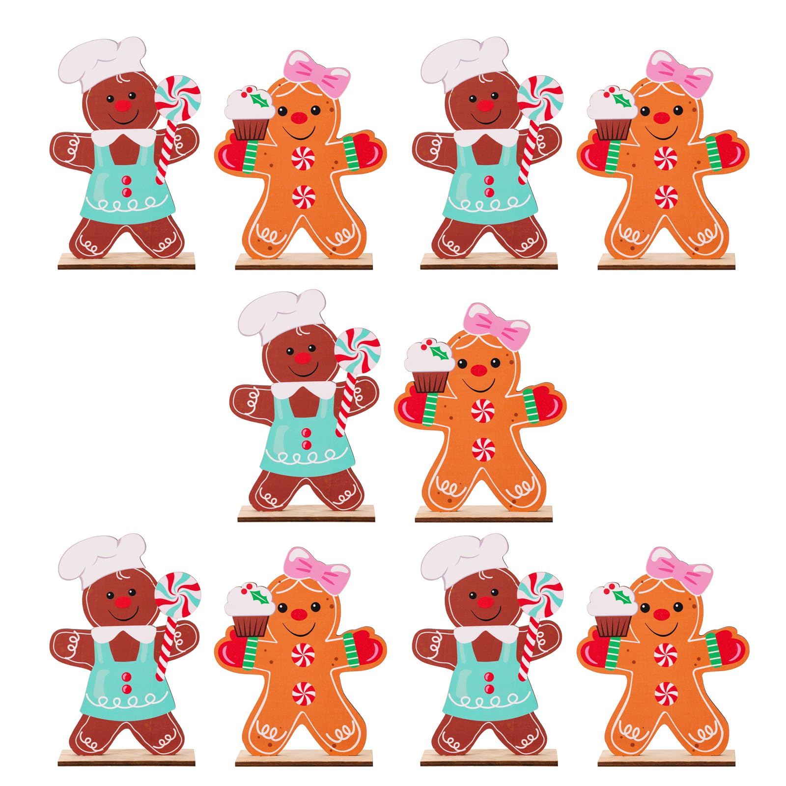 Buxuaaaa Of 10 Wood Gingerbreads Figurines Ornament Christmas Themed Accessories Yuletide Tabletop Display Decoration Christmas Tree Hanging Accessories