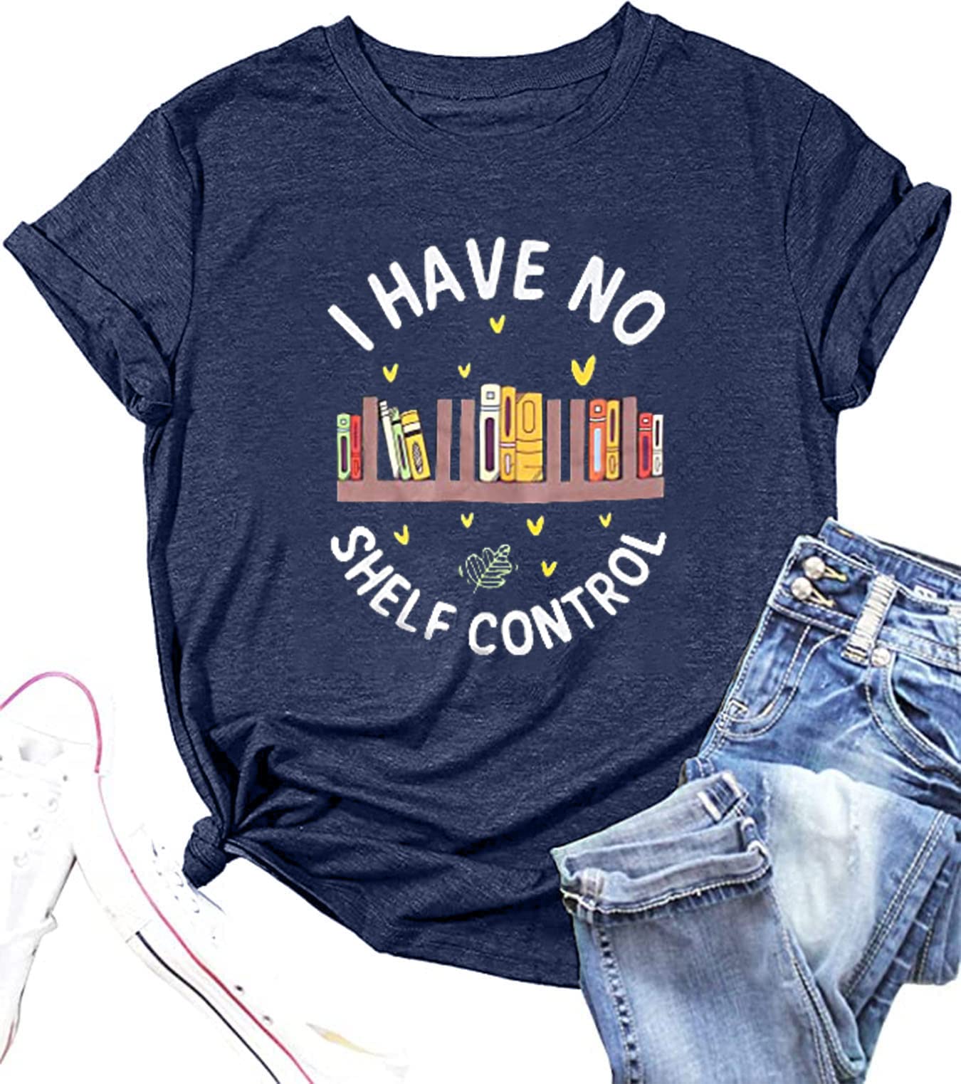 ASTANFYBook Lovers T-Shirt Women I Have No Shelf Control Graphic Tee Book Reading Shirt Cute Book Lover Gift Teacher Shirts