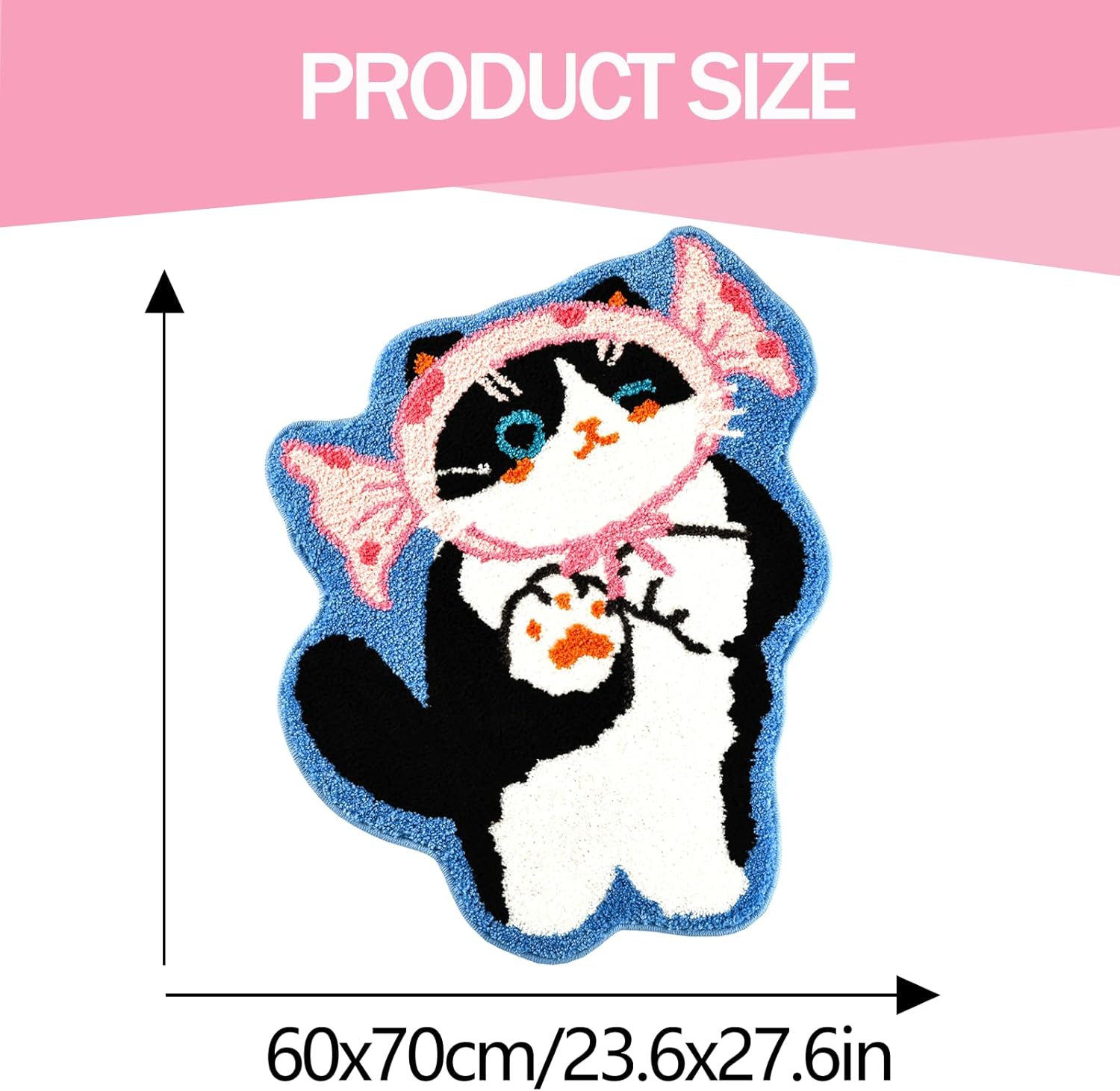 Cute Cat Bathroom Rug, Soft Plush Kawaii Animal Tufted Bath Room Mat, Non-Slip & Machine Washable, Absorbent & Quick Dry Floor Door Mat Home Decor for Shower, Tub and Sink, 23.6"x27.6"