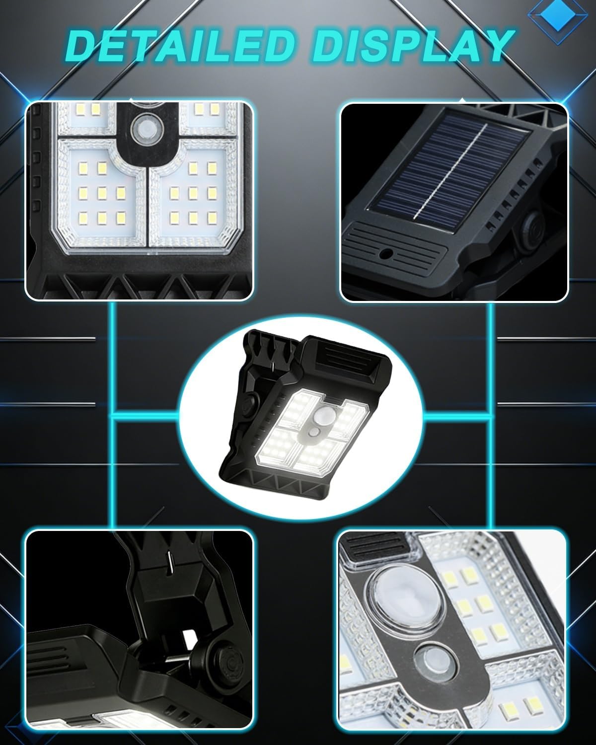 Solar Clip Light with Motion Sensor, Waterproof Clamp-On LED Lights, Portable Outdoor Lights Solar Powered, Multifunctional Clip Lamp for Shed, Fence, Chicken Coop, Home(4pcs)