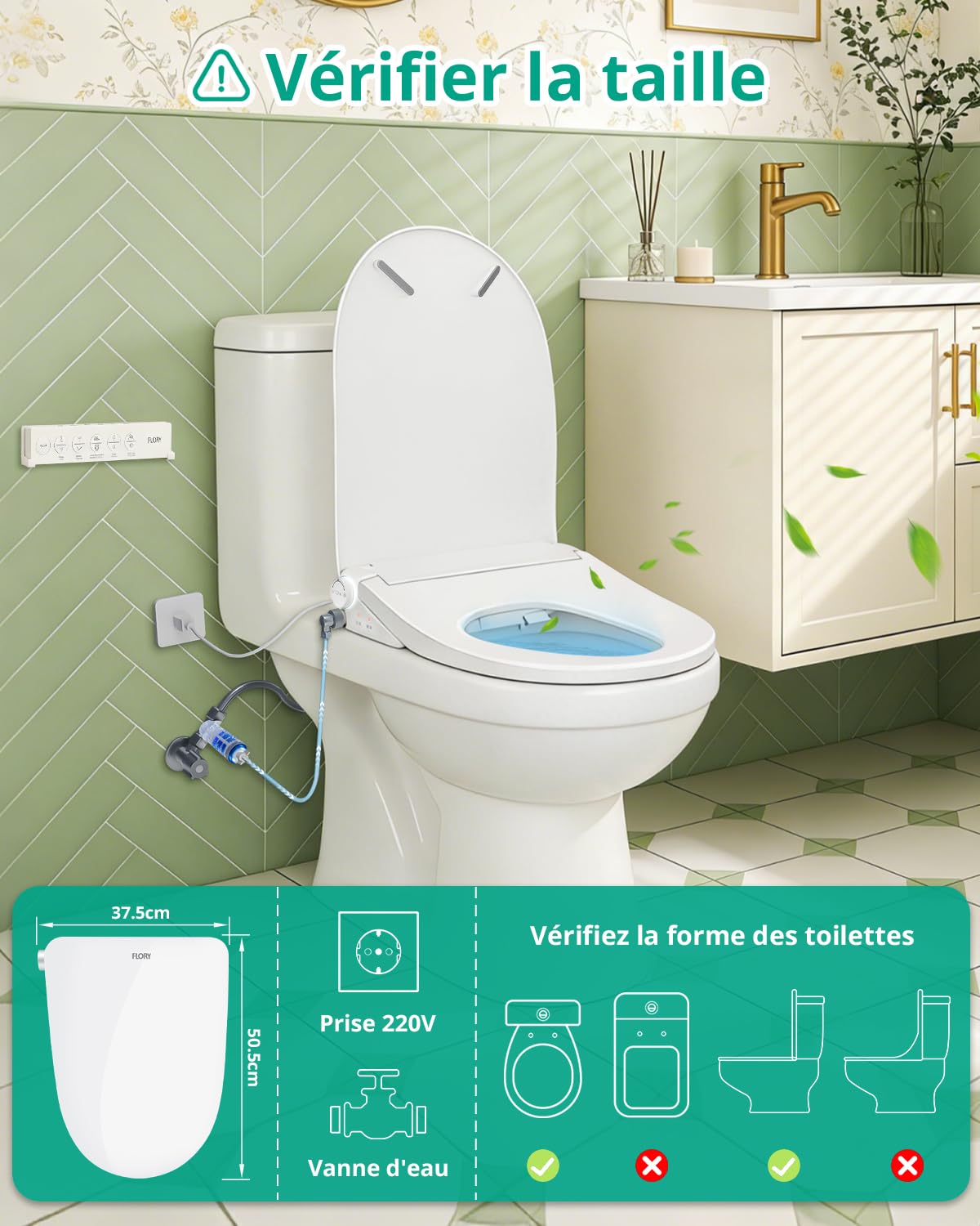 Abattant WC bidet électronique intelligent avec sèche-cheveux, version ultime, avec filtre à eau, buse autonettoyante, veilleuse LED, abattant chauffant, télécommande et bouton latéral(681XR)