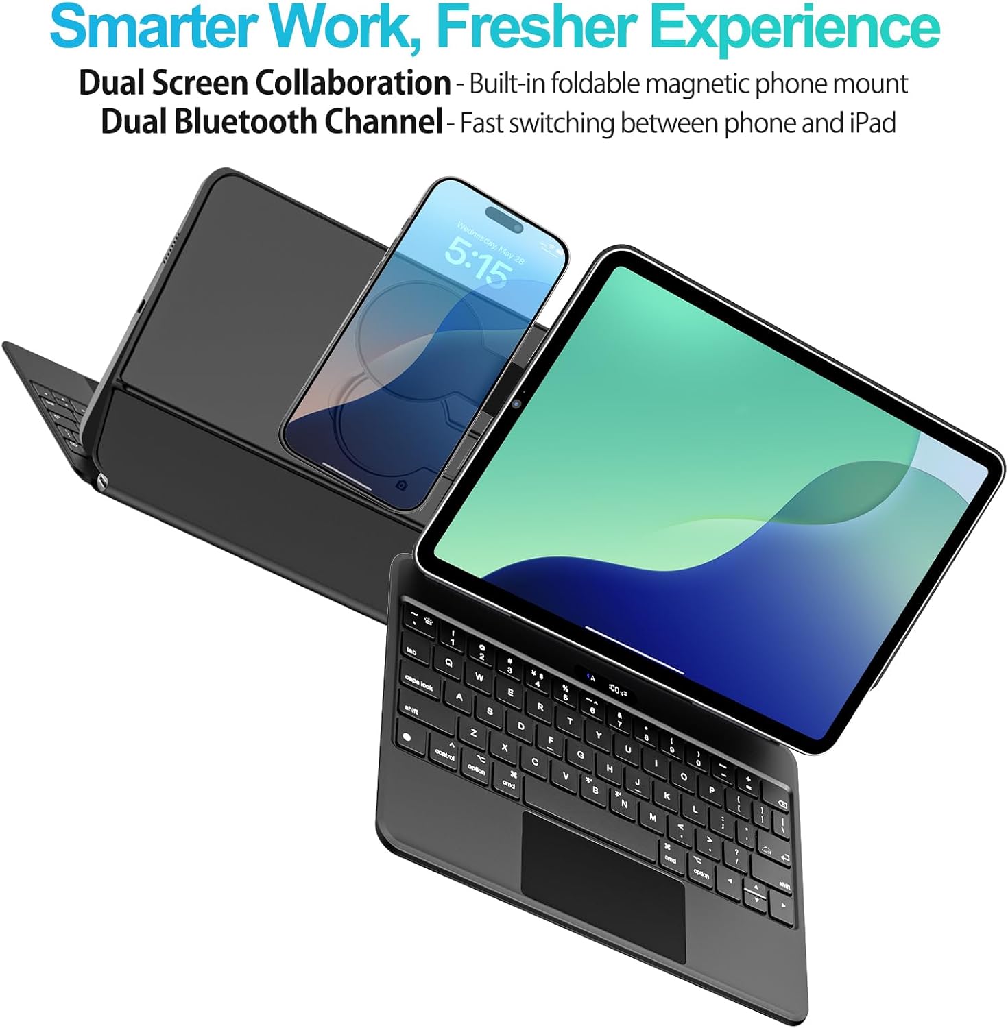 Keyboard Case for iPad 11th (A16, 2025) & iPad 10th Gen, Ultra-Slim Magic Keyboard with Magnetic Phone Stand, Dual Bluetooth Channel, Floating Cantilever Stand with Multi-Touch Trackpad