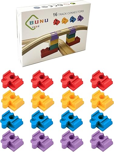 Miniatura 7 de Accesorios de madera para riel de tren, 16 piezas de conectores de madera para riel, compatibles con todas las principales marcas Woodens Train