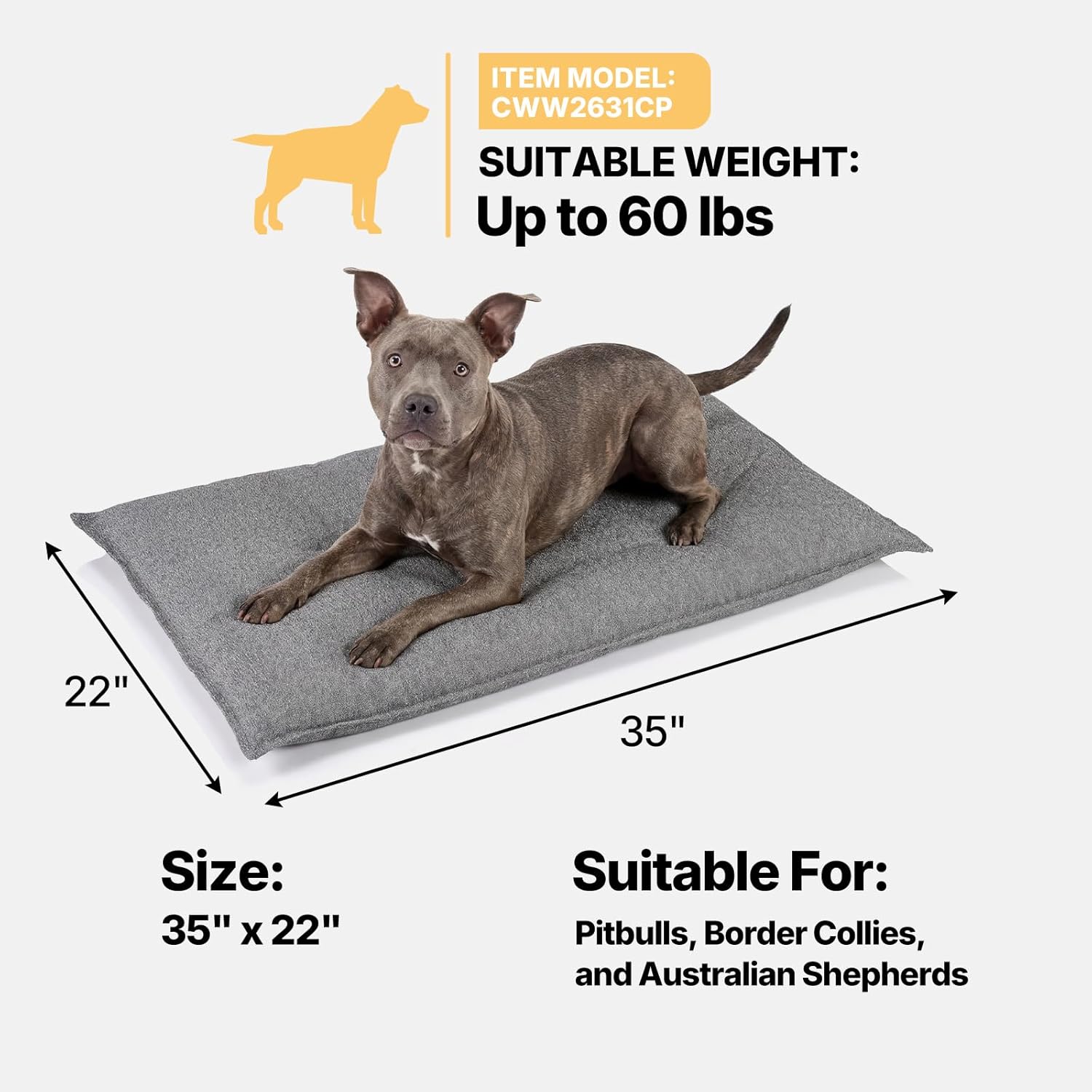 Veehoo Chew Proof Dog Crate Pad, Indestructible Dog Bed Crate Mat with Reinforced Stitching, Large Chew Resistant Kennel Pad for Aggressive Chewers, Machine Washable, 35" x 22"