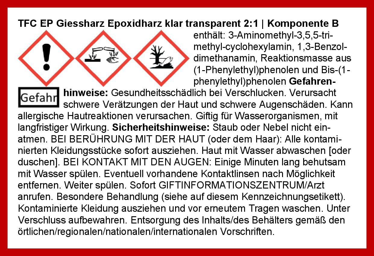 TFC EP żywica odlewnicza przezroczysta I dwuskładnikowa masa odlewnicza I płynna I 2 kg żywicy (A) + 1 kg utwardzacza (B)