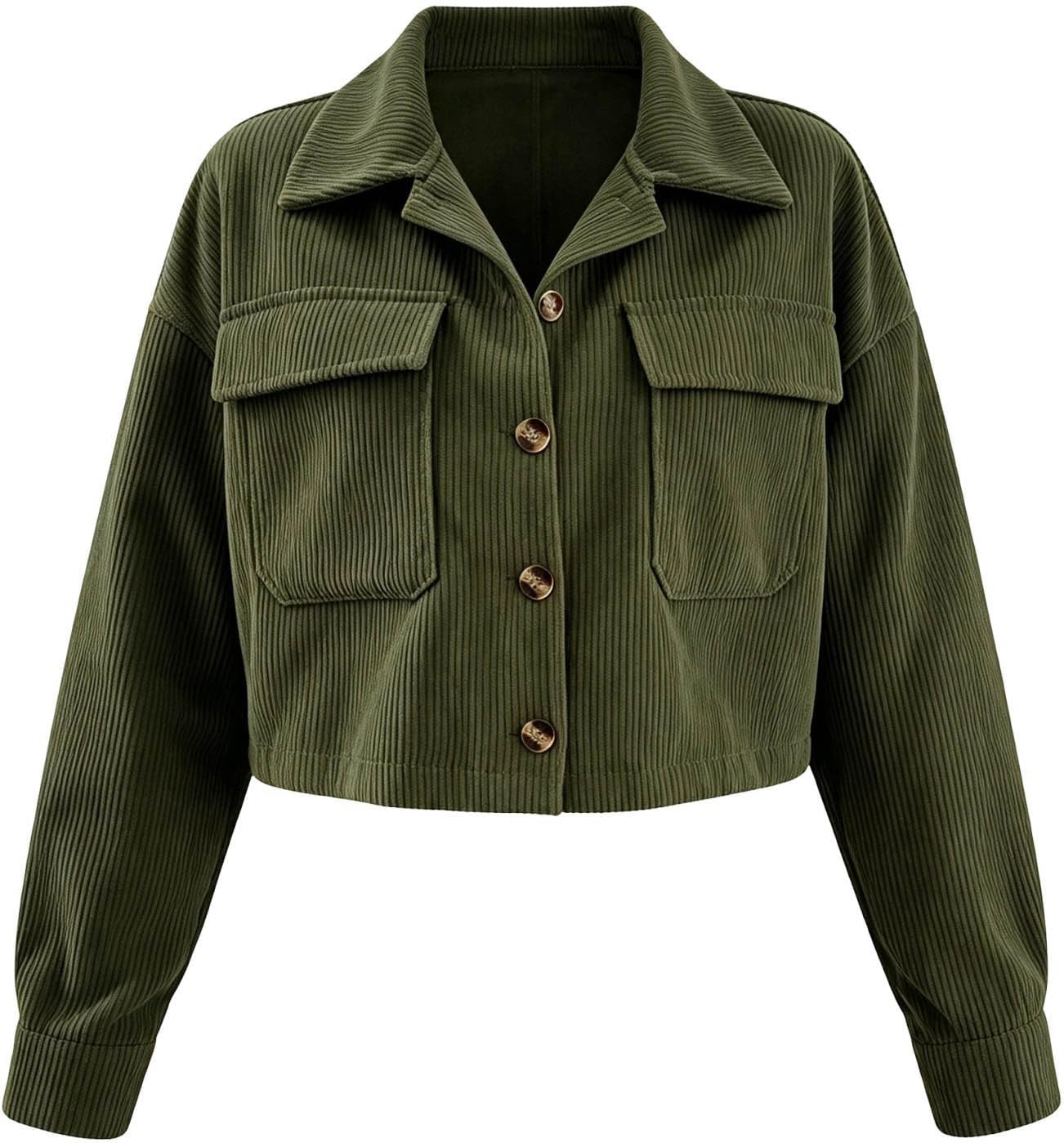 Crop Corduroy Jackets Women Fashion Button Pocket Shirts Fall Outfits
