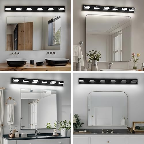 Miniatura 30 de Lámparas LED modernas para tocador (3 lámparas, 24 pulgadas), accesorios de iluminación para pared de baño acrílico dorado sobre espejo