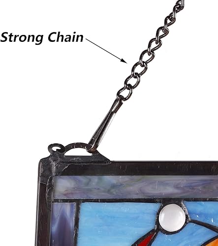 Miniatura 3 de Bieye W10039 - Panel de ventana de cristal estilo Tiffany con diseño de sirena con pez, forma rectangular, 19 pulgadas de ancho x 27 pulgadas de alto