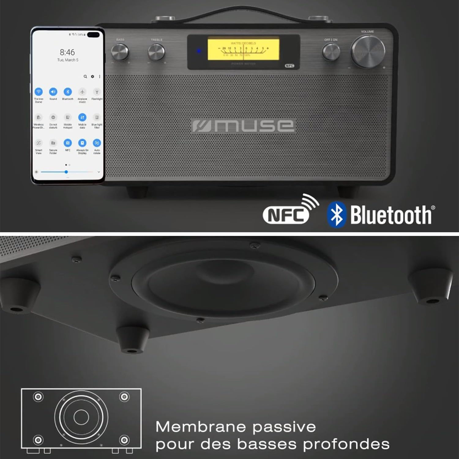 BMI Muse M-670-BT Enceinte Puissance 2x20 Watts - sans Fil Bluetooth+clé USB 32Go