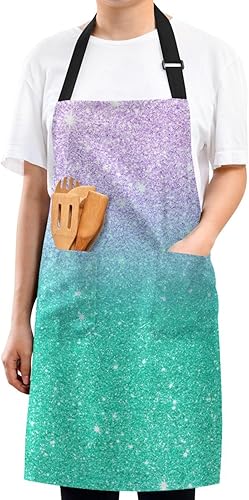 Miniatura 8 de RPLIFE Green Yellow Glitter Chef Mens Apron, Two Pocket Cobbler Apron, Waterproof Apron Pockets, Cookie Baking Apron