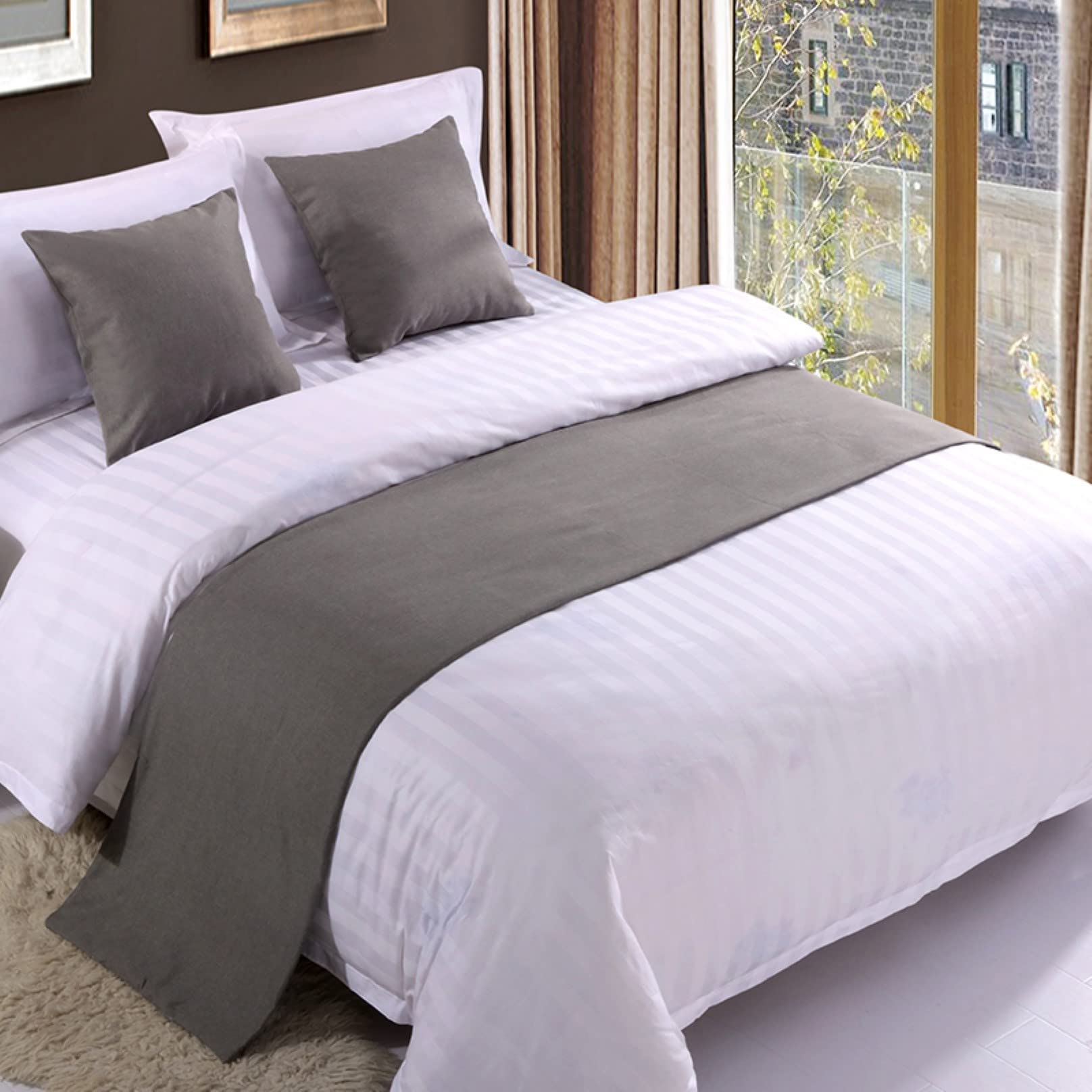 Bed Runner for Foot of Bed Bed Linen Bedspread Solid End Towel Cover Bedding Protection Bed Scarf for Hotel Bedroom Decor, Grey 50 * 180cm โ image 1