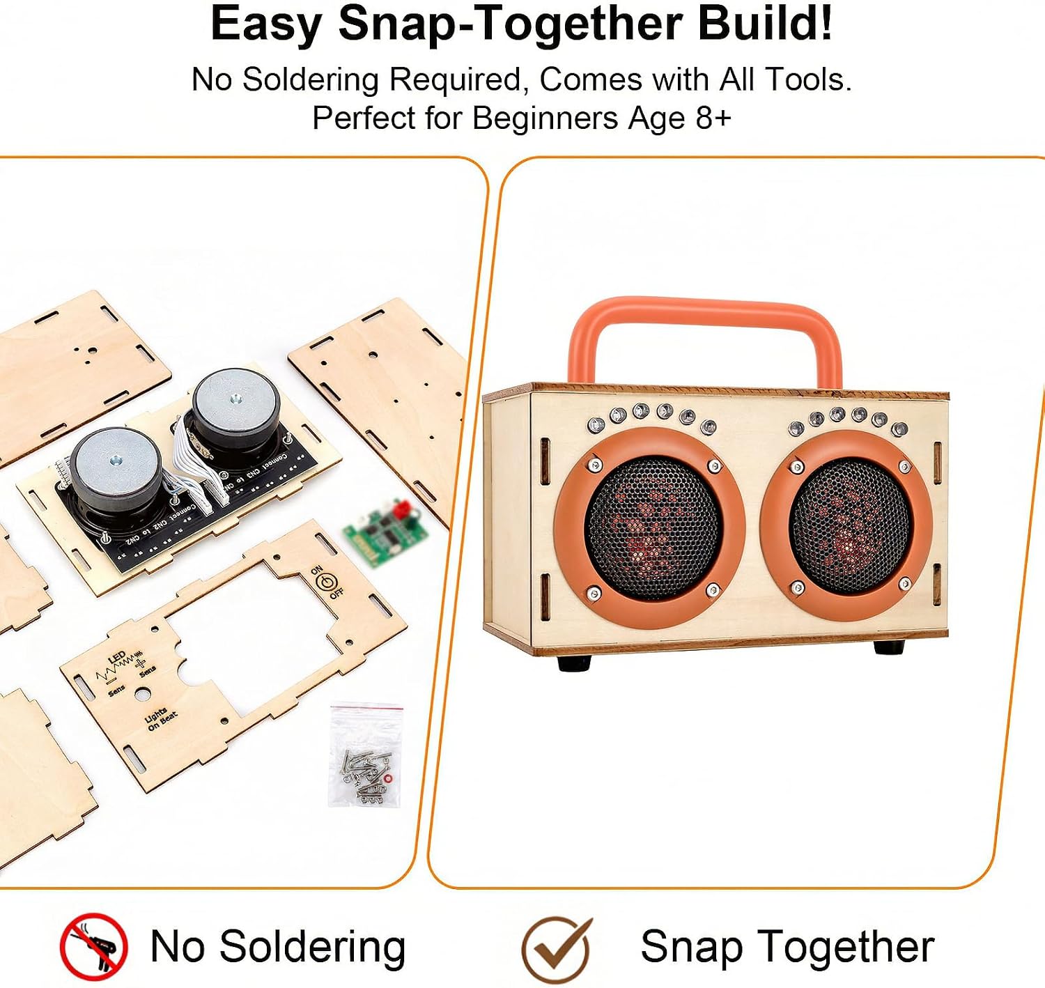 JIUWU STEM Science Toys for Boys Girls Age 8-12, DIY Bluetooth Speaker Kit No Soldering, Wooden Electronics Building Set with LED Light, Build Your Own STEM Gift for Teens Kids Birthday