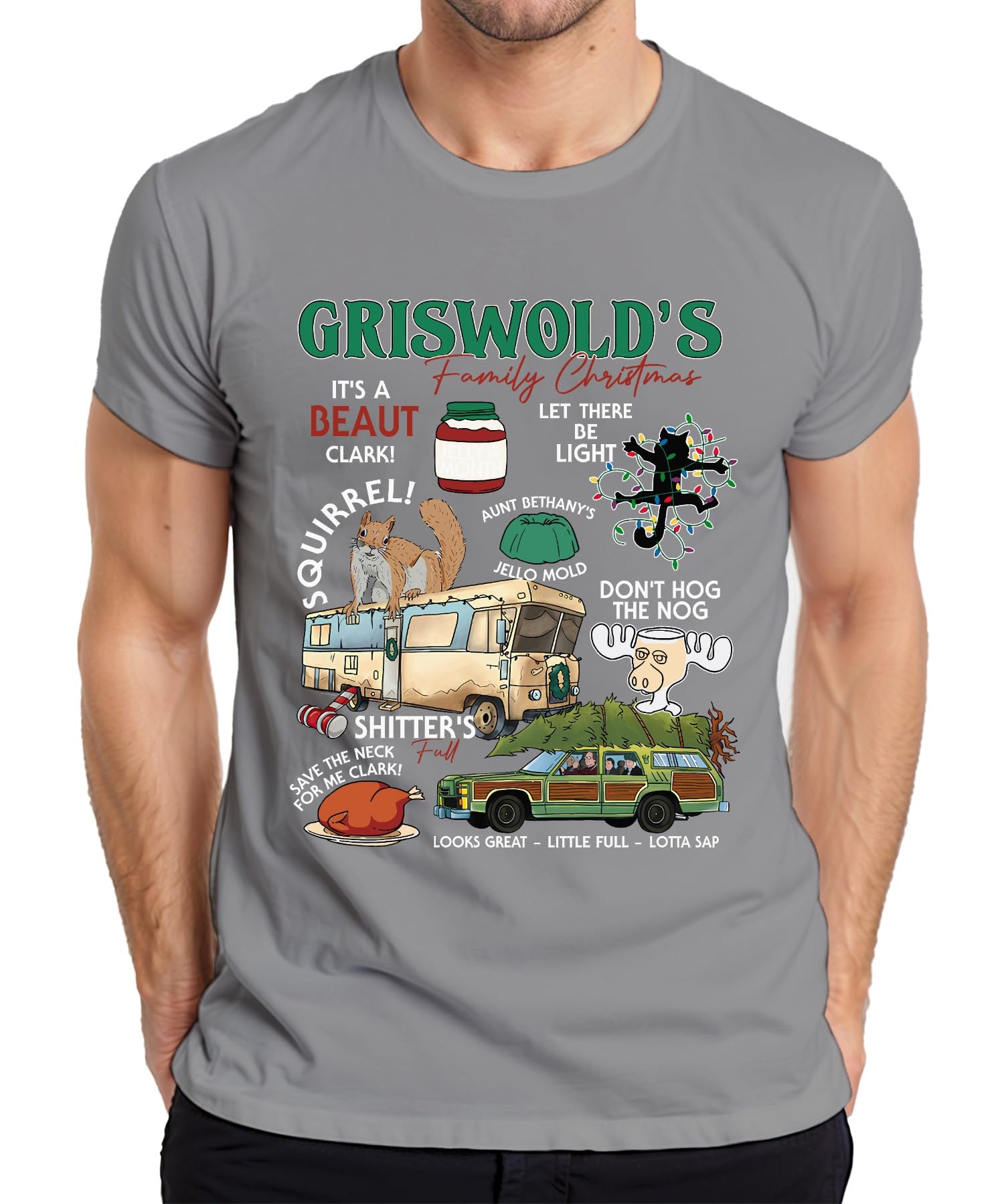Printera Men's Gray Griswolds Family Christmas Beautiful Gift Quotes - Christmas Xmas T-Shirt, M