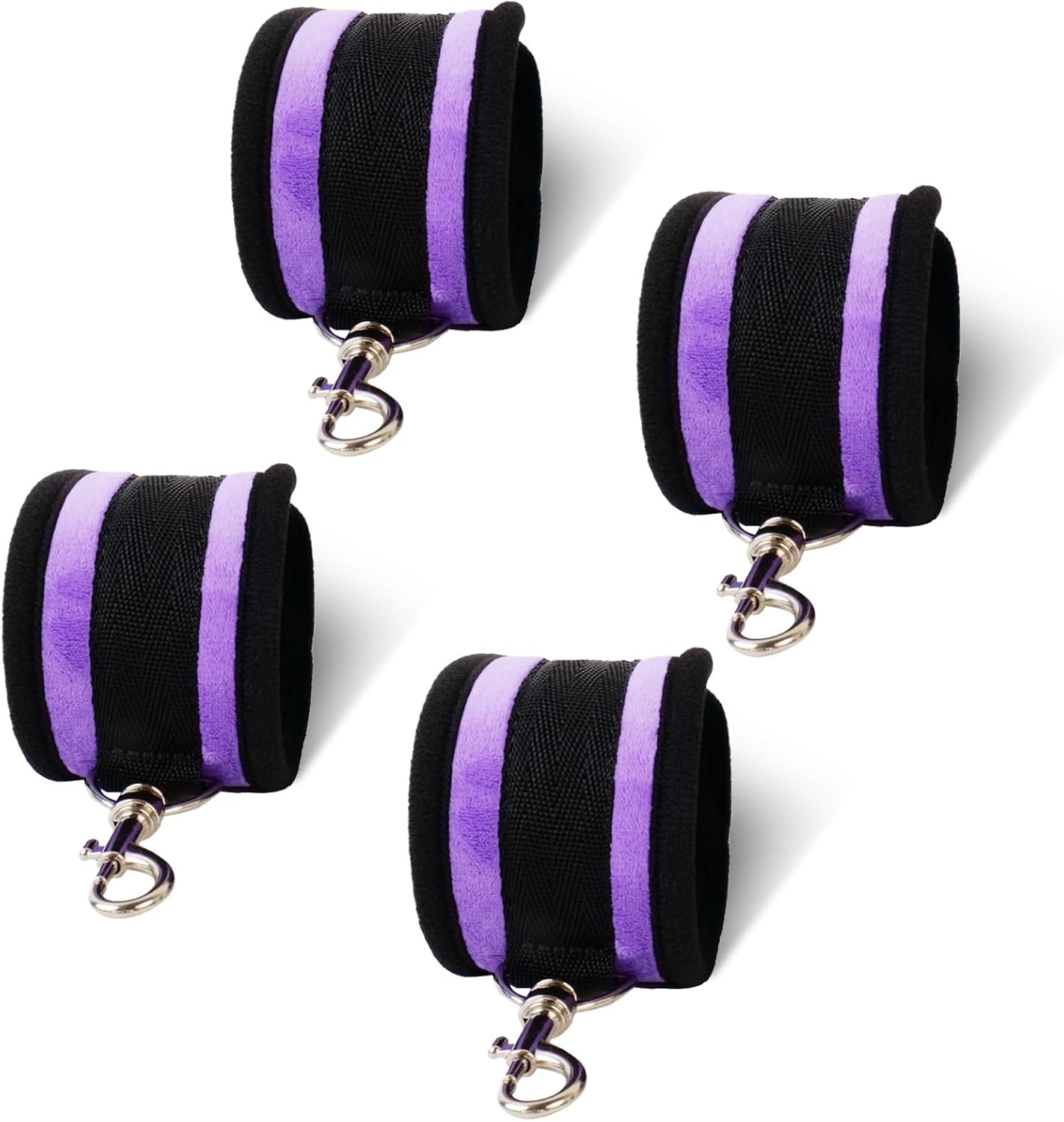 Spreader Bar Stainless Steel Expandable Exercise Silver Metal Bar with 4 pcs Purple Furry Adjustable Strap, Yoga Training Fitness Gear, Workout Bar,Sports Gym Kit