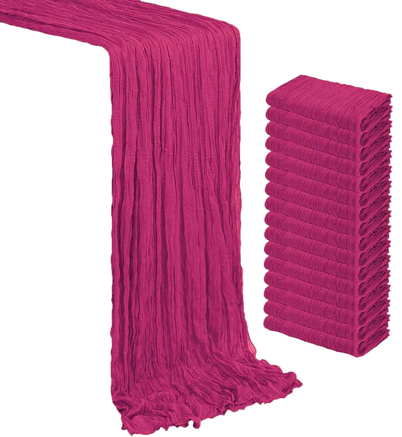 VDS 12PC Cheesecloth Table Runner 44 x 275 cm (17”x108”), 100% Cotton Soft Gauze Table Runner for Wedding, Rustic Boho Reusable Fabric Table Drape for Dining Party Banquet & Event Décor - Magenta