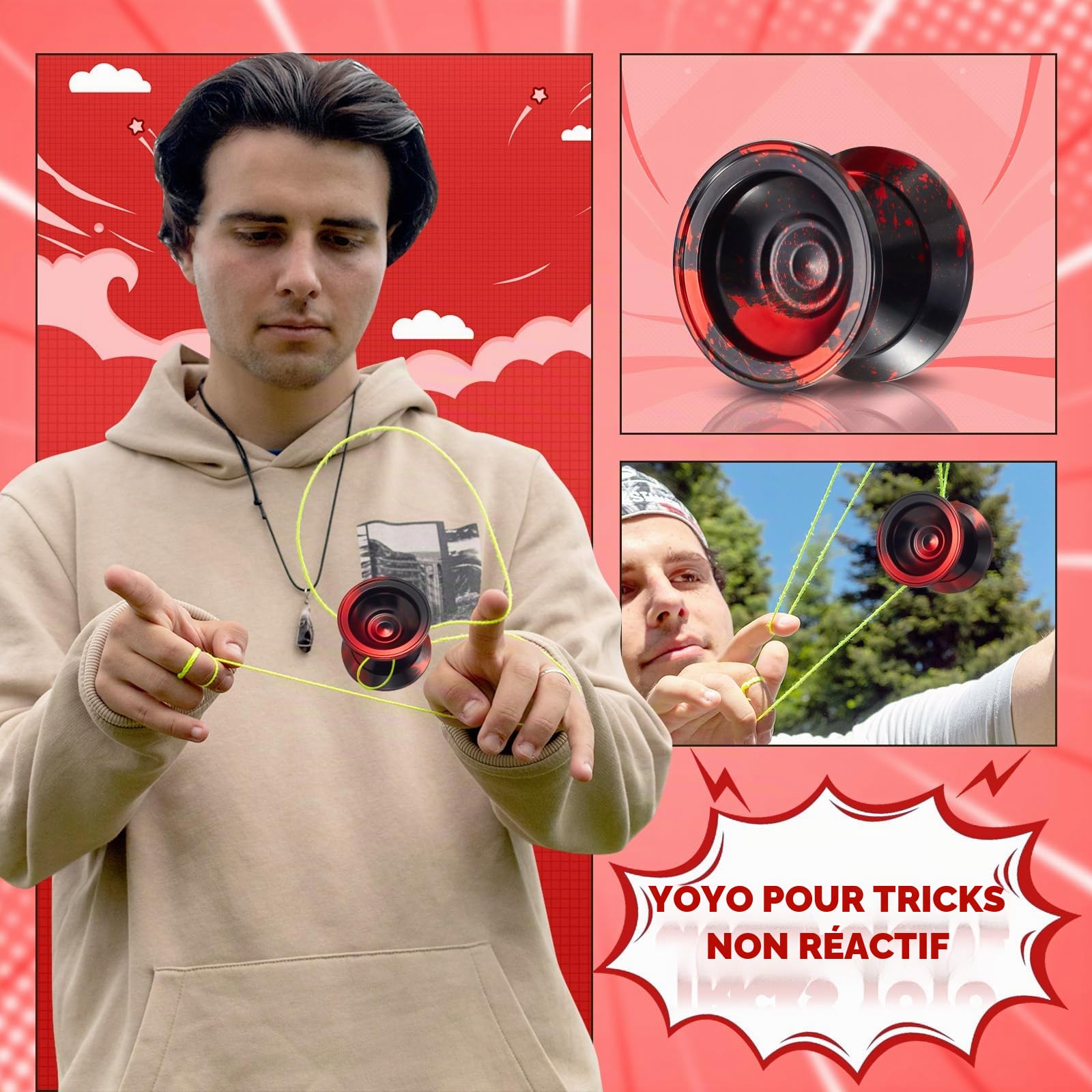 FETESNICE Yoyo réactif pour enfants 8-12 et yoyo professionnel non réactif - version en métal avec 10 cordes, accessoires complets pour maquillage et entraînement compétitif