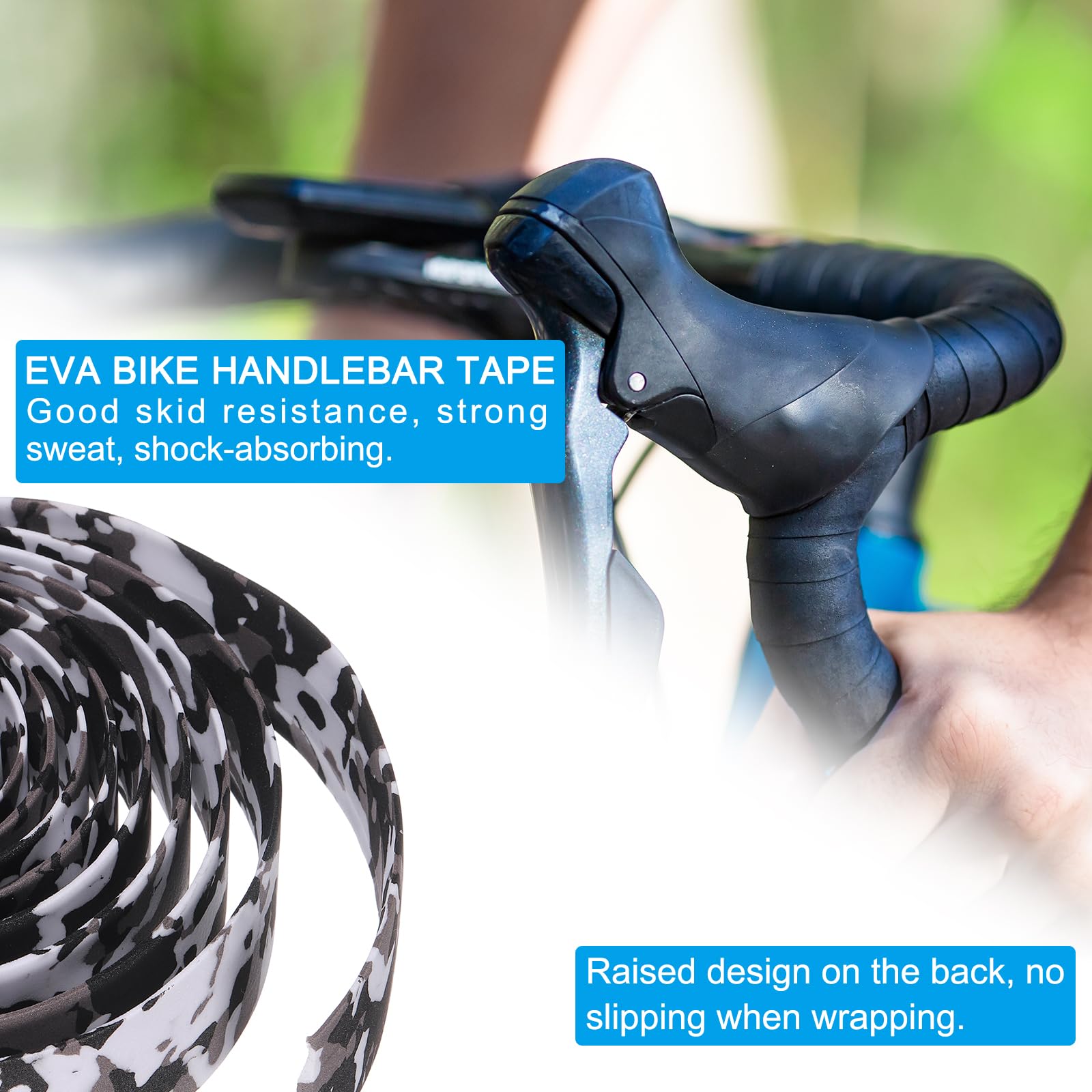 PATIKIL Nastro per Manubrio Bici, Pz4 Avvolgenti Manopole in Eva con Motivo Camouflage, Antiscivolo, con Tappi Neri per Biciclette da Corsa e Biciclette da Strada, Nero Bianco