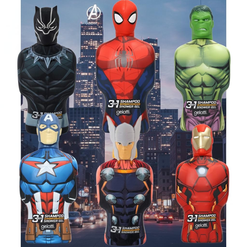 Marvel 3 in 1 Shampoo Balsamo Doccia Gel, Bottiglie a Forma di Supereroe (Hulk)