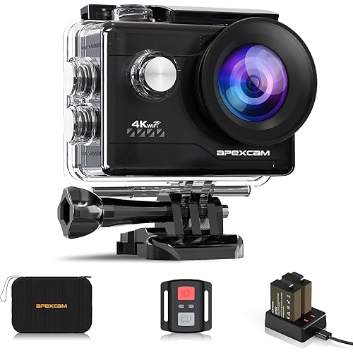 Apexcam Action Camera 4K Sports Cameras 20MP 40M WiFi Waterproof Underwater Camera with 2.4G Remote Control 2 Batteries 2.0'' LCD Ultra HD Cameras with Mounting Accessories Kit