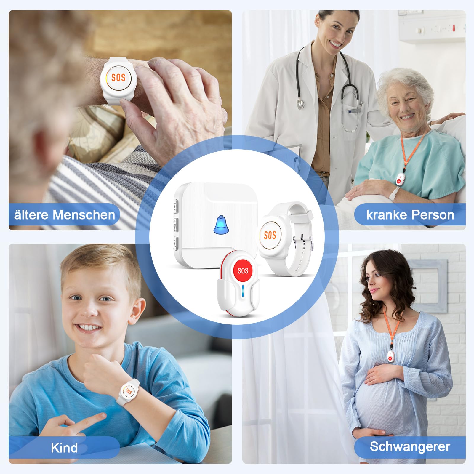 DAYTECH Notrufknopf für Senioren auf Handy, WiFi Tuya Smart Senioren Notfallknopf Alert System, Hausnotruf für ältere Patienten Behinderte,Kinder(1Empfänger+1Notruf Armband+1Tasten)