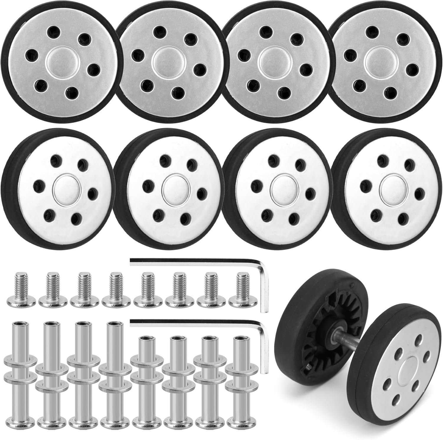 8 Pcs Luggage Wheels Replacement, 50mm/1.97in Wear-Resistant Spare Suitcase Wheels Replacement Luggage Repair Parts Kit for Double Tires, V-A4