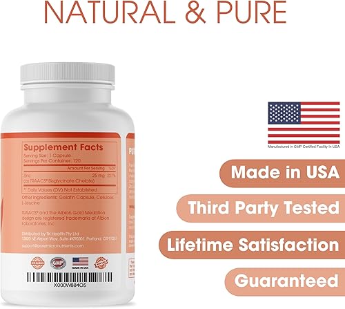 Miniatura 2 de Suplemento de vitamina de zinc puro, suplementos naturales de glicinato de zinc, (quelado) 25 mg, 360-3 unidades