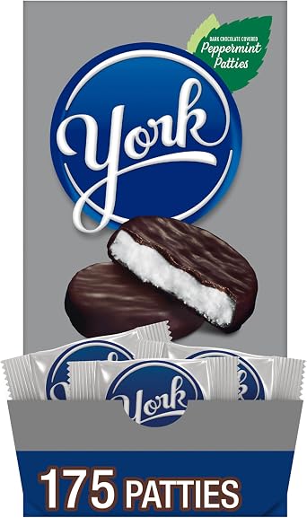 York Peppermint Patties Dark Chocolate Covered Mint Candy, 175 Piece, 5.25 Pound | YORK Dark Chocolate Peppermint Putty Bulk Candy Box, 88 oz, 175 ct