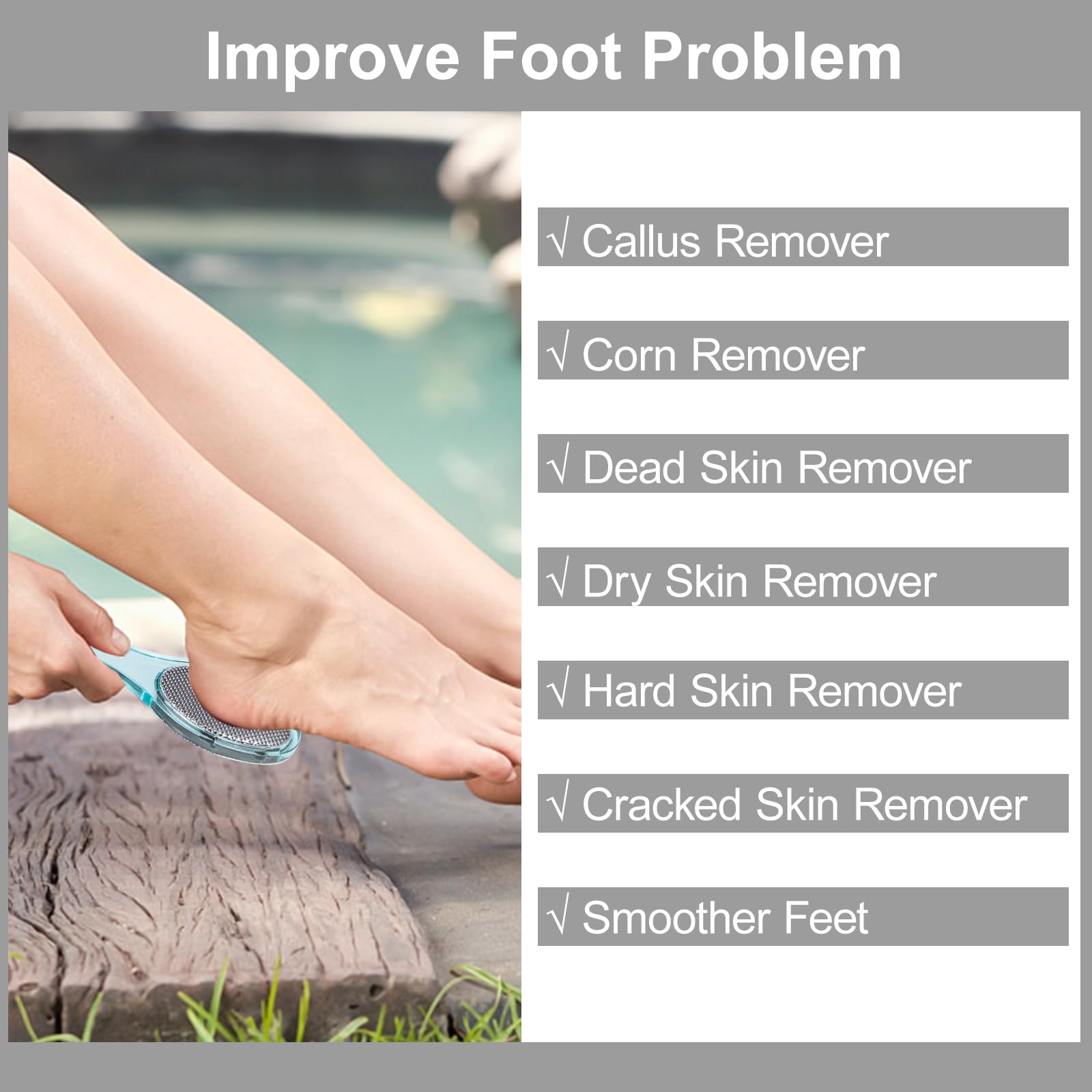 Spazzola in pietra pomice per piedi 4 in 1, scrubber per piedi doccia, lima per piedi, rimozione calli, raspa per piedi e carta abrasiva, strumenti per pedicure con manico, piedi morbidi e