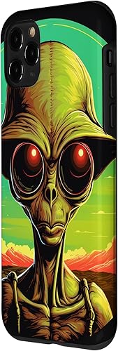 Vista 23 de iPhone 15 Pro Max Cute Green Alien Head UFO Space Face Alien Case