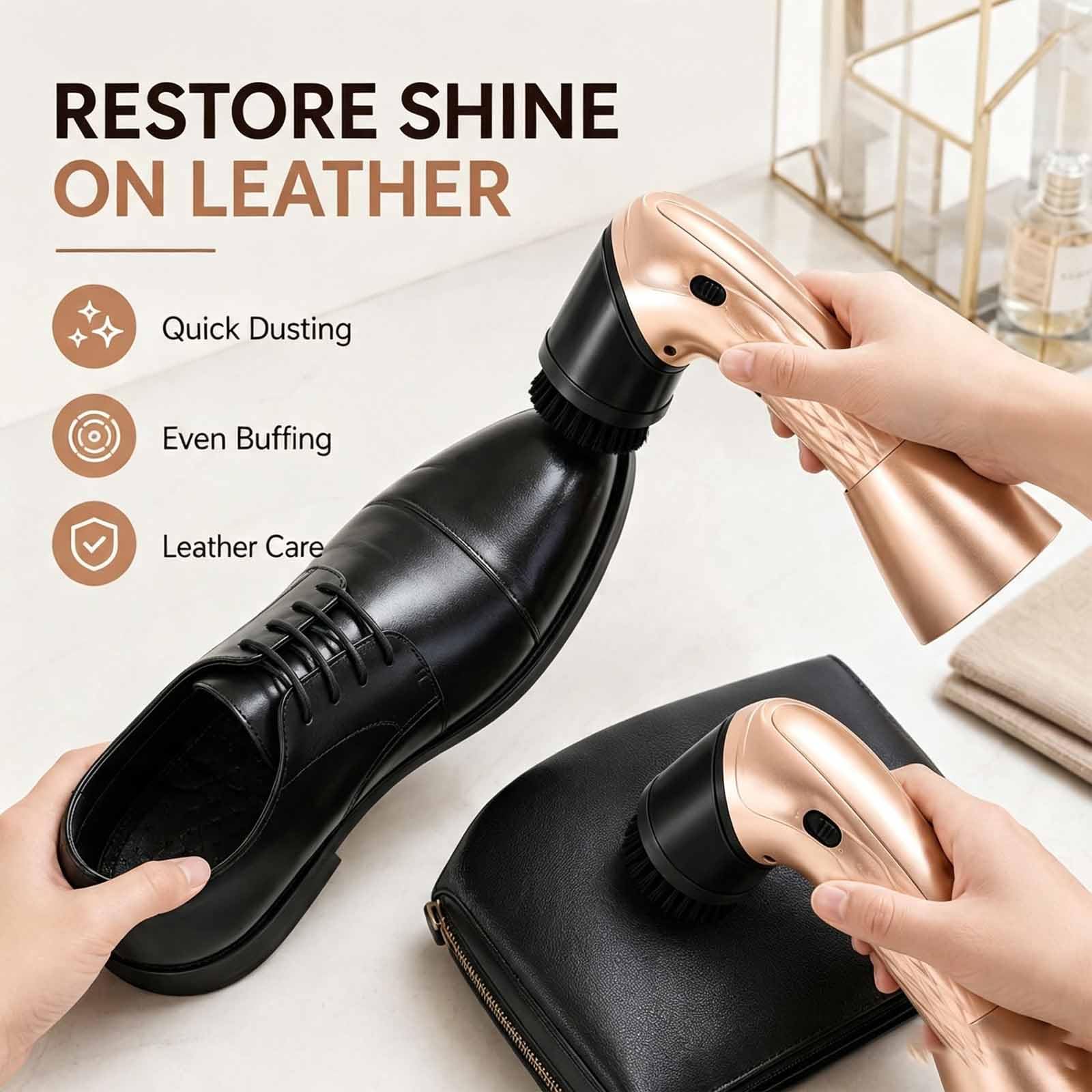 Kit De Cirage Électrique, Cireuse Électrique avec 6 Têtes De Brosse, Poignée Ergonomique Et Base De Rangement Compacte pour Le Nettoyage Et Le Polissage des Chaussures, Bottes