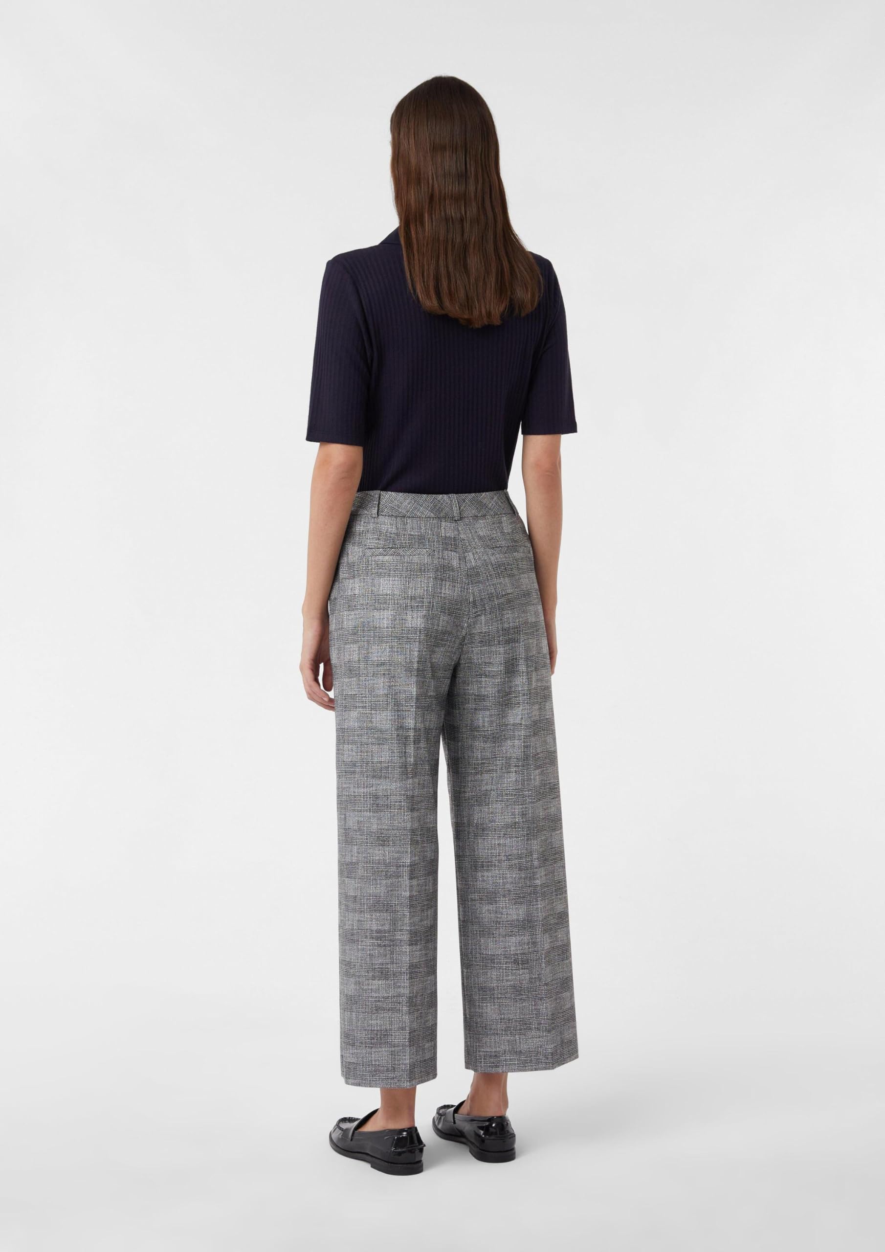 Comma Damen Hose Ankle-Hose mit Wide Leg und Karomuster