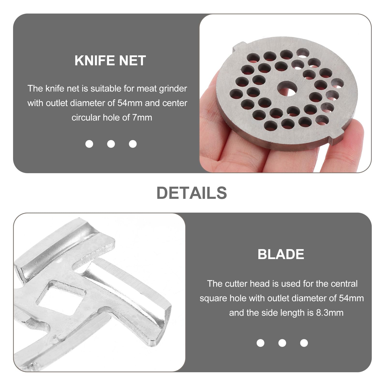 Placas y Cuchillas para Picadora de Carne, Acero Inoxidable, 8 Piezas Diseño de Orificios Variados, Accesorio para Máquina de Picar Hogar