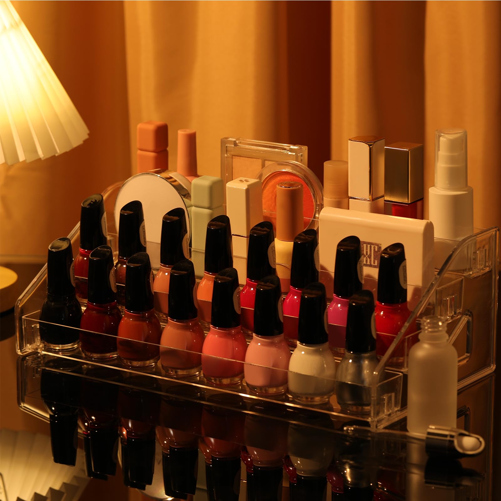 Jetec 2 Pcs Acrylic Nail Polish Organizer Clear Glasses Holder Sunglasses Organizer Nail Polish Holder Acrylic Glasses Stand Essential Oils Cosmetic Display Cases Eyewear Rack(4 Tiers Style)