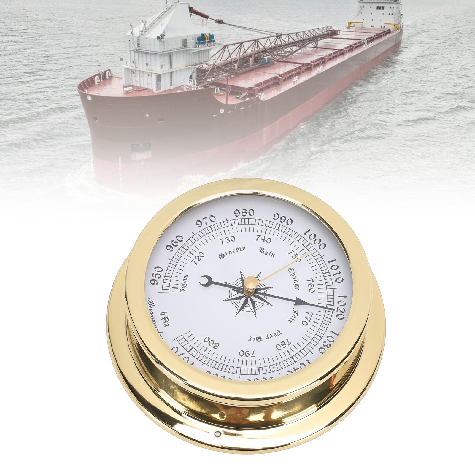 Aramox Barometro Marino, Barometro per Barche in Ottone con Quadrante Bianco da 4,7 Pollici, Misurazione della Pressione dell'Aria da 950 a 1070 HPa, Strumento Meteorologico Nautico di Facile