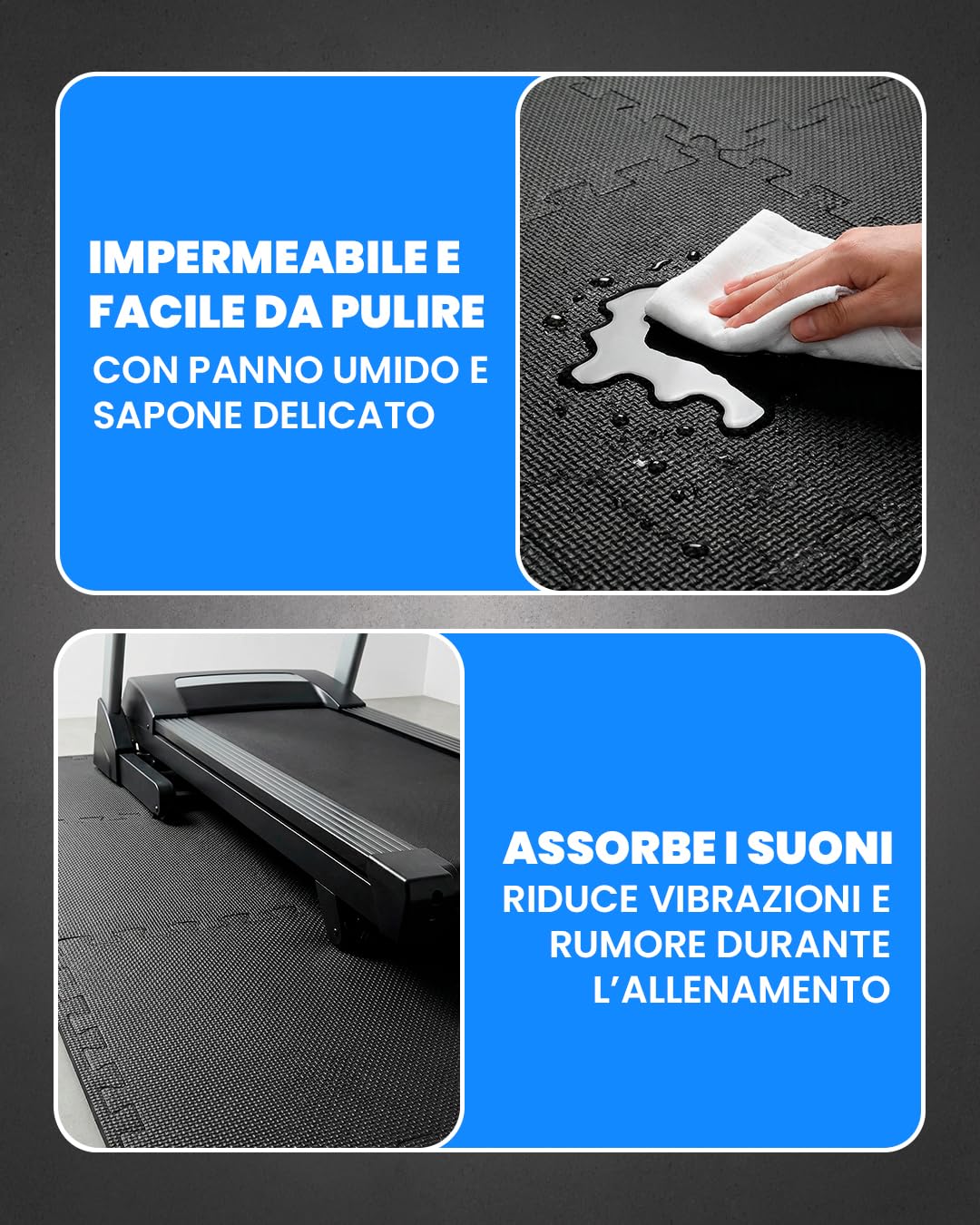 unycos - Tappeto da Fitness a Puzzle【12 Tappetini】Tatami Antiscivolo, Pavimento Protettivo Incastro Palestra in Schiuma EVA, Materassino per Home Gym | Include E-Book, 30x30x1 cm (Nero)