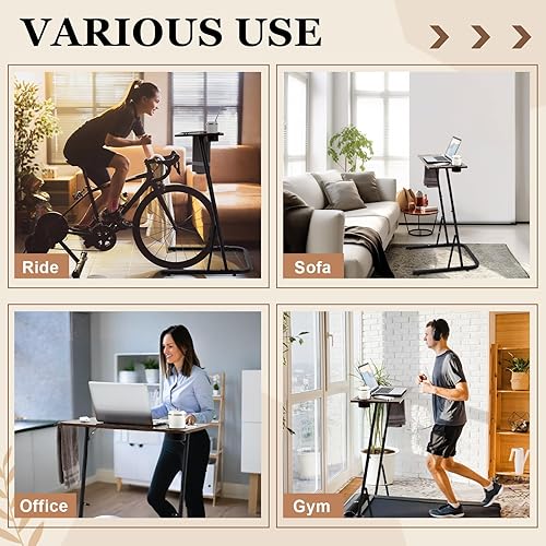 Miniatura 5 de Weysat Escritorio ajustable para bicicleta o cinta de correr, mesa de pie para estación de trabajo de ciclismo giratorio, mesa de pie para