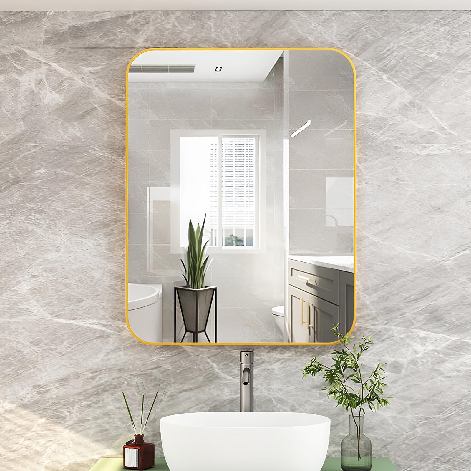 FGXHHS With Aluminum Frame, Rounded Rectangle Vanity Wall Mirror, Horizontal Or Vertical Mount For Bathroom, Living Room, Bedroom(Gold,40x60cm/15.7x23.6in)