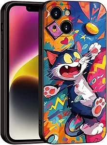 Whimsical Doodle Cat Case for iPhone 13 - Playful Cartoon Silicone Protective Cover for Girls & Women (B1-Cartoon Cute cat)