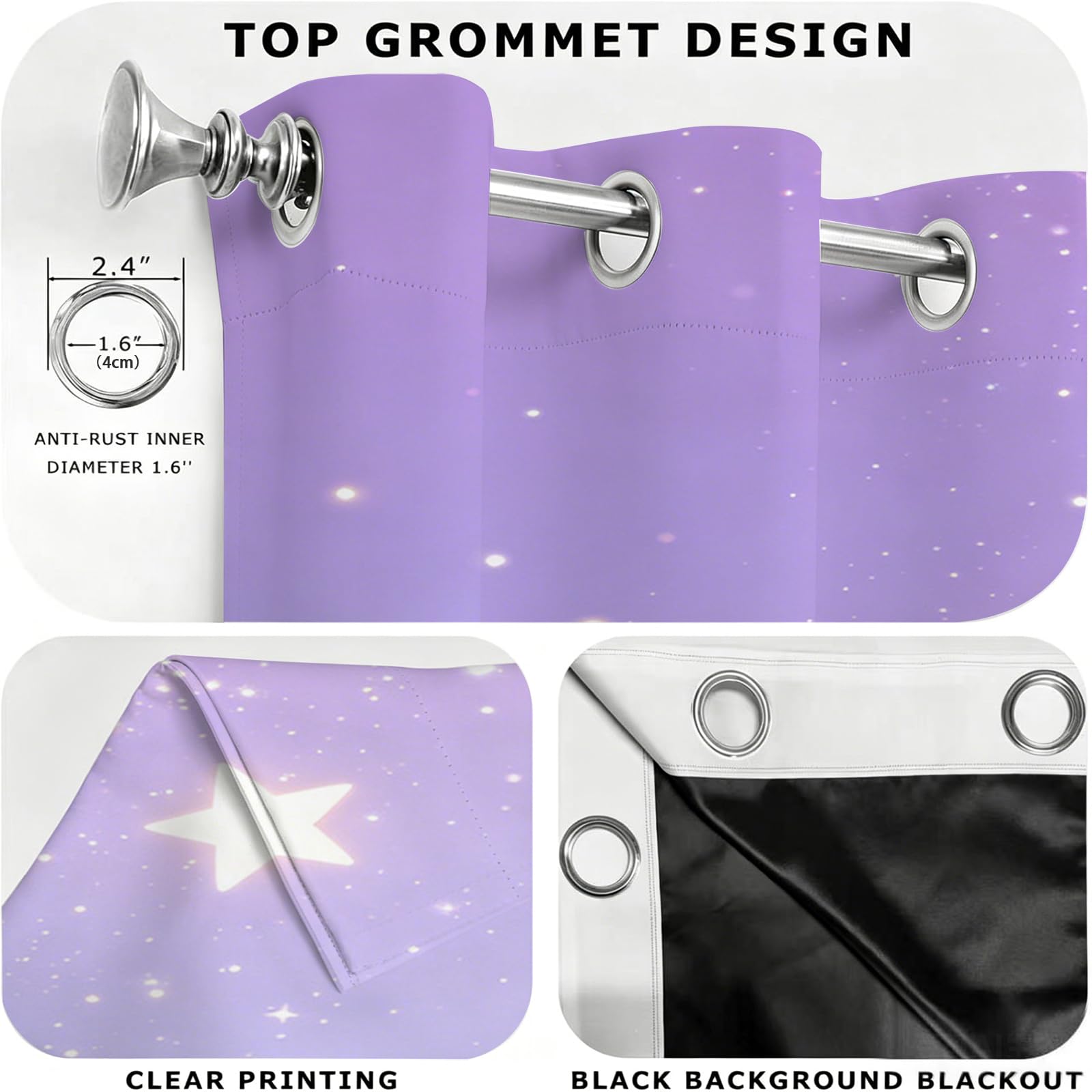 Verdunklungsgardine Weiße Sterne Ösenvorhang 2er Set H183 x B117 cm 3D Sternenhimmel-Motiv Kurze Blickdichte Gardinen Vorhang Thermo Hitzeschutz für Schlafzimmer Wohnzimmer C.1948