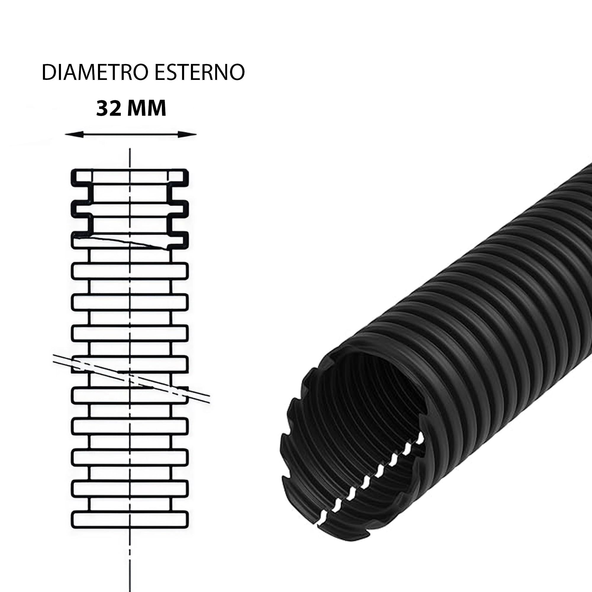 ESTO Tubo Corrugato 16 20 25 32 Matassa da 50 o 100 metri, Guaina Flessibile Corrugata non Aperto Protettivo di Cavi, per Lavori Elettrici, Elettricista 25 METRI/DN 32