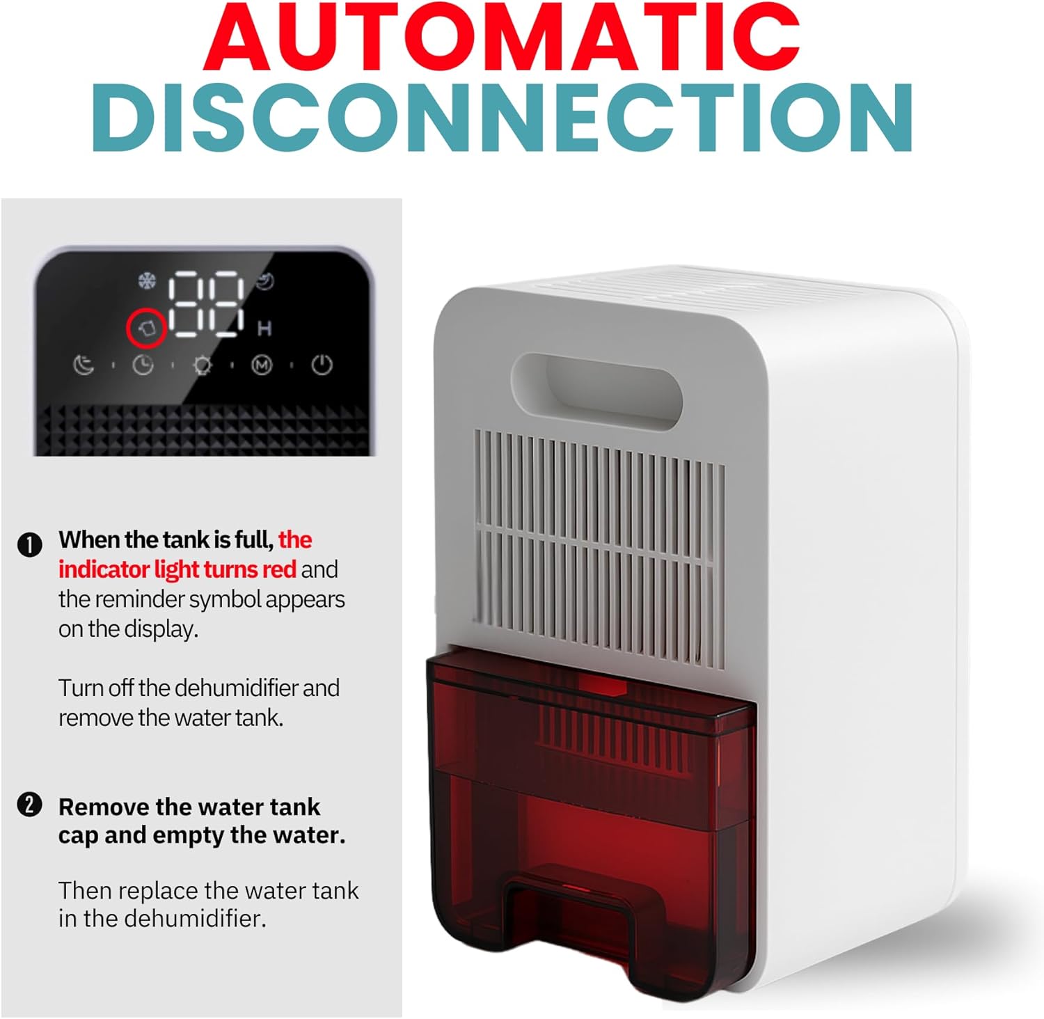 UW Dehumidifier,Electric Dehumidifier, 2 Levels, Night Mode, Auto Shut-Off, for Rooms and Bathrooms from 10 to 15 m², Quiet, Anti Humidity Cabinets